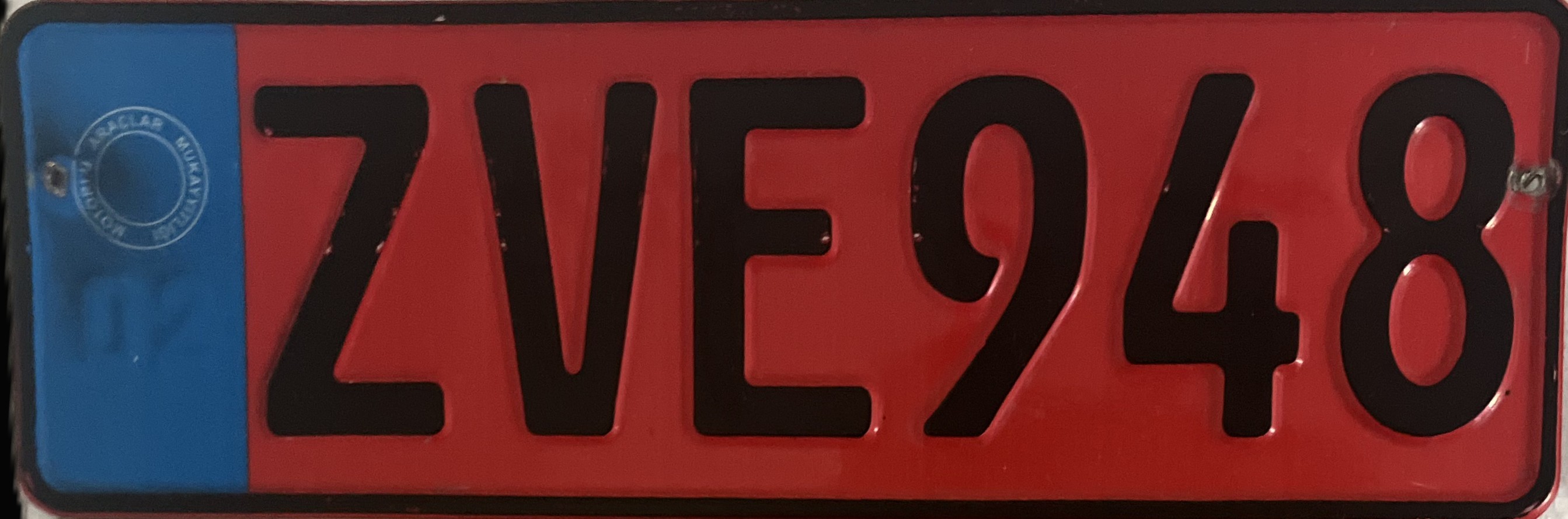Cyprus license plate ZVE 948