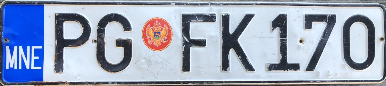 Montenegro license plate PG FK170